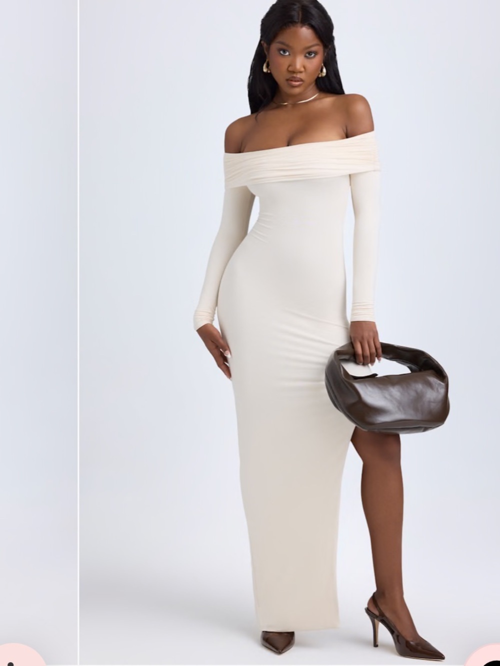 NWT Oh Polly Honora Ivory Off Shoulder Open Back Maxi Dress
